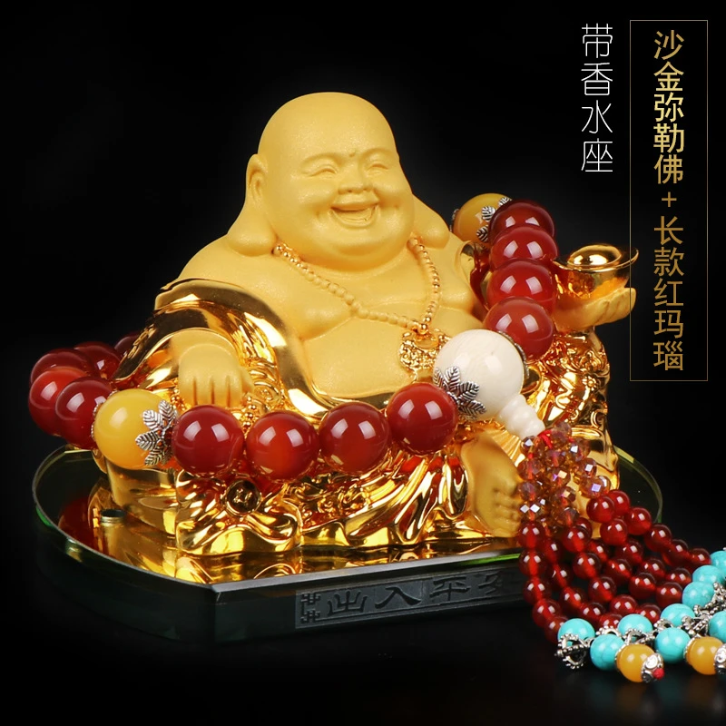 汽车摆件弥勒佛中控台高档香水座车内饰品保平安车载创意装饰品
