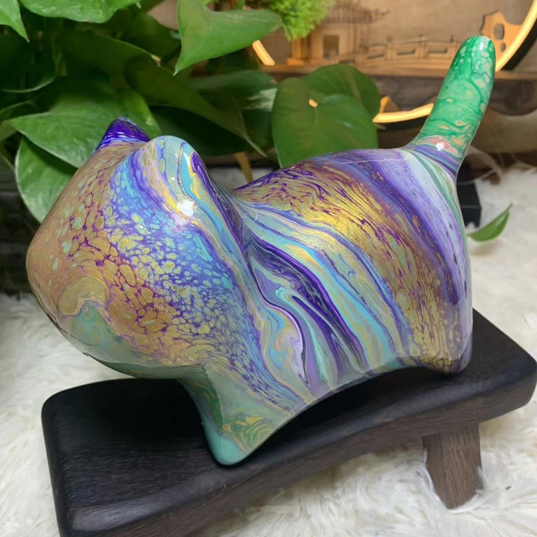 大号13cm檀木飘漆手彩绘猫爷爷猫奶奶招财猫咪创意摆件饰品ins