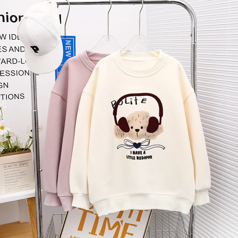 冬季新款儿童女童加绒卫衣中大童上衣休闲宽松圆领zb3835简约童品