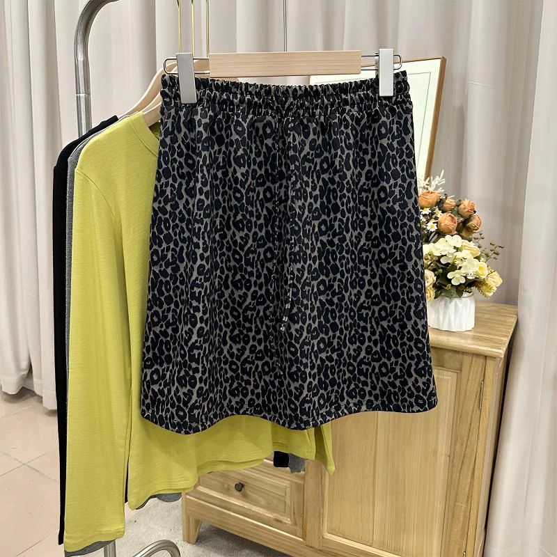 JUNZHU 新款豹纹裙秋冬女韩版高腰半身裙A字遮肉百搭纯欲风短裙