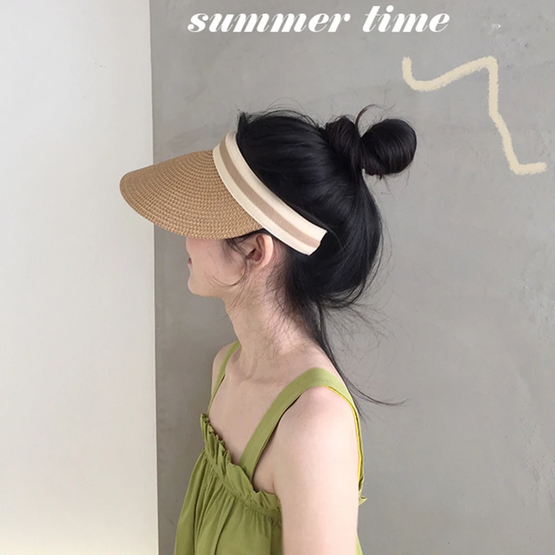 紫外线遮阳帽女夏天防晒帽子百搭时尚网红款空顶帽草帽无顶太阳帽