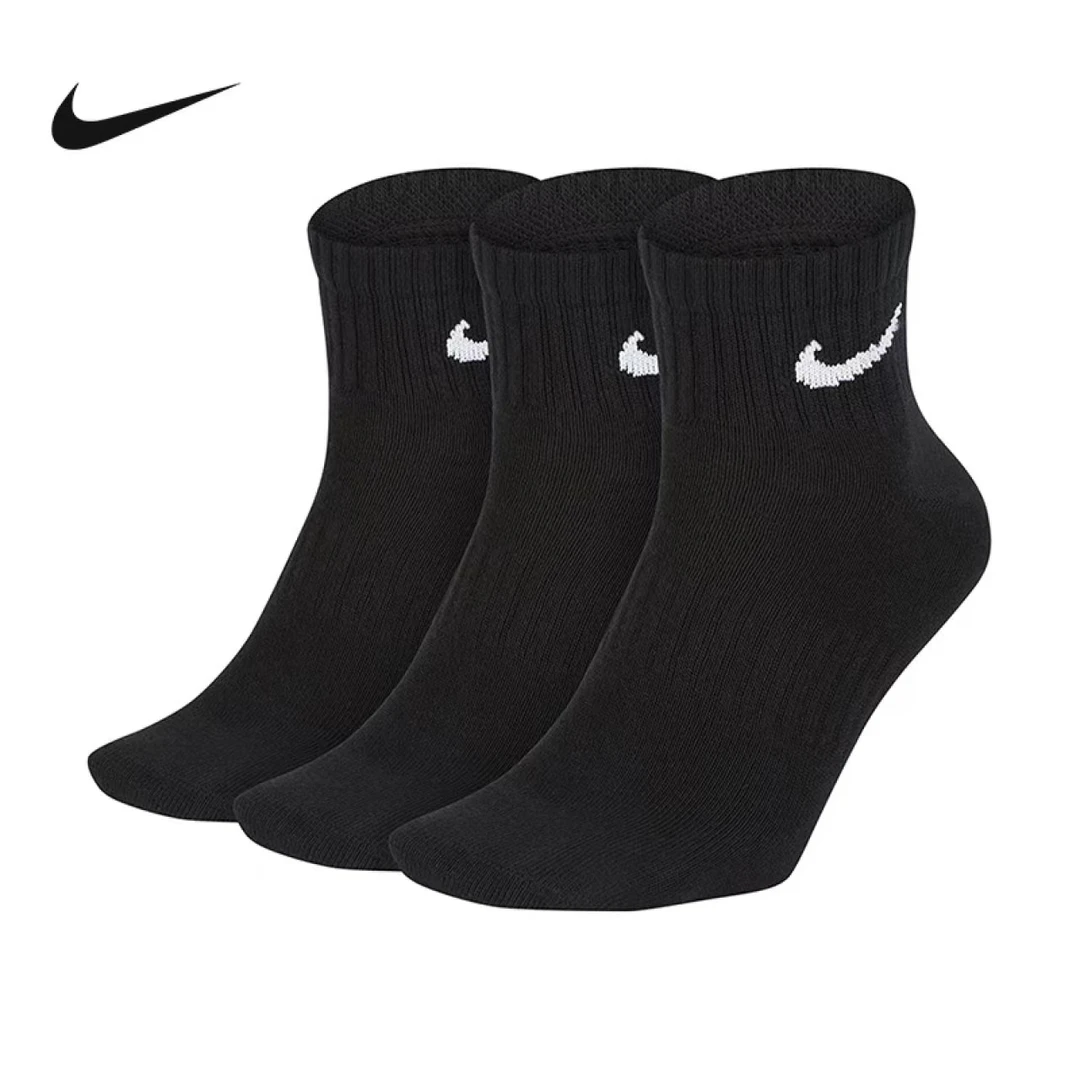 NIKE/耐克男子透气黑色三双装运动袜中筒休闲袜 SX7677010 #HB