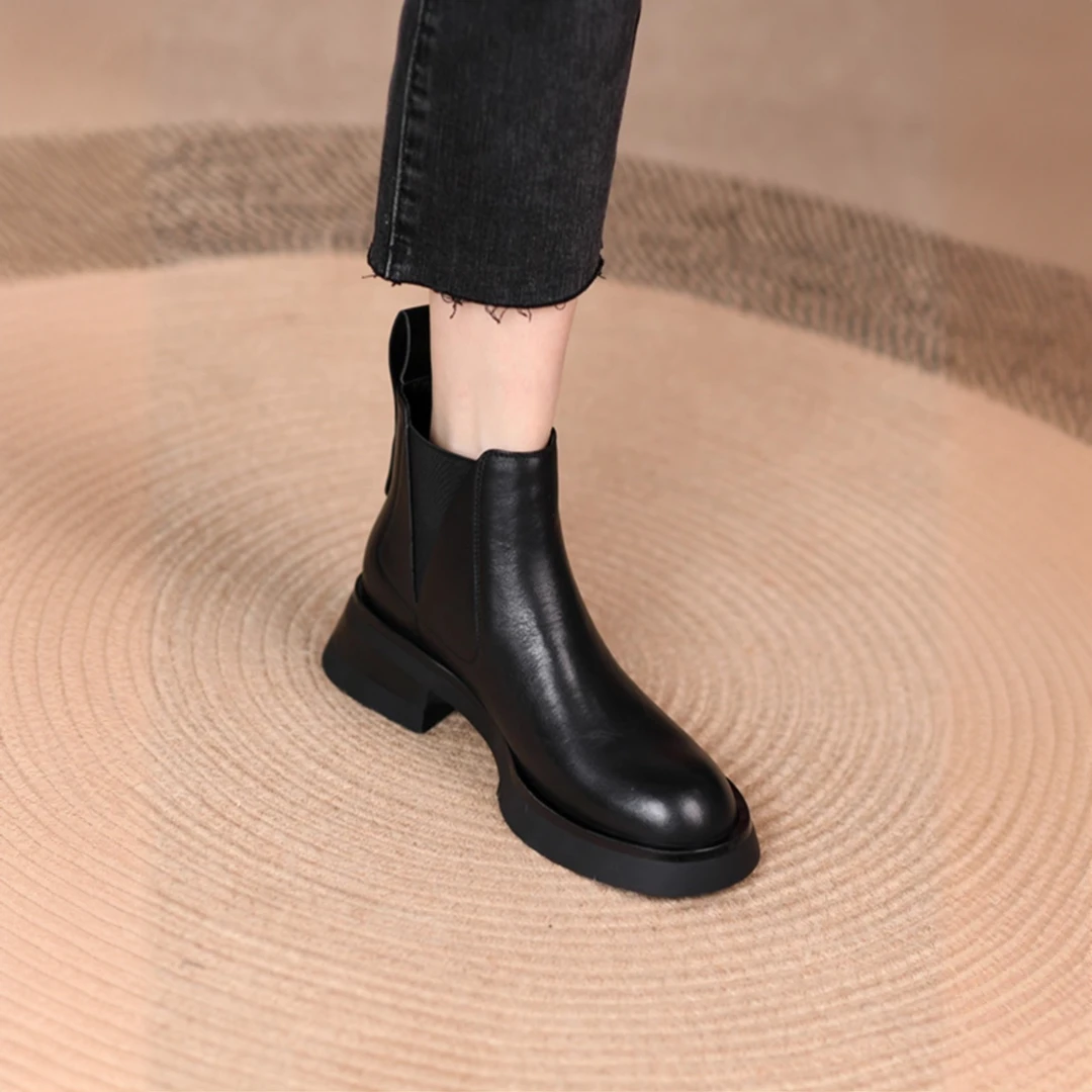 【万达撤柜】切尔西短靴女2024年秋冬新款加绒烟筒靴平底英伦马丁靴