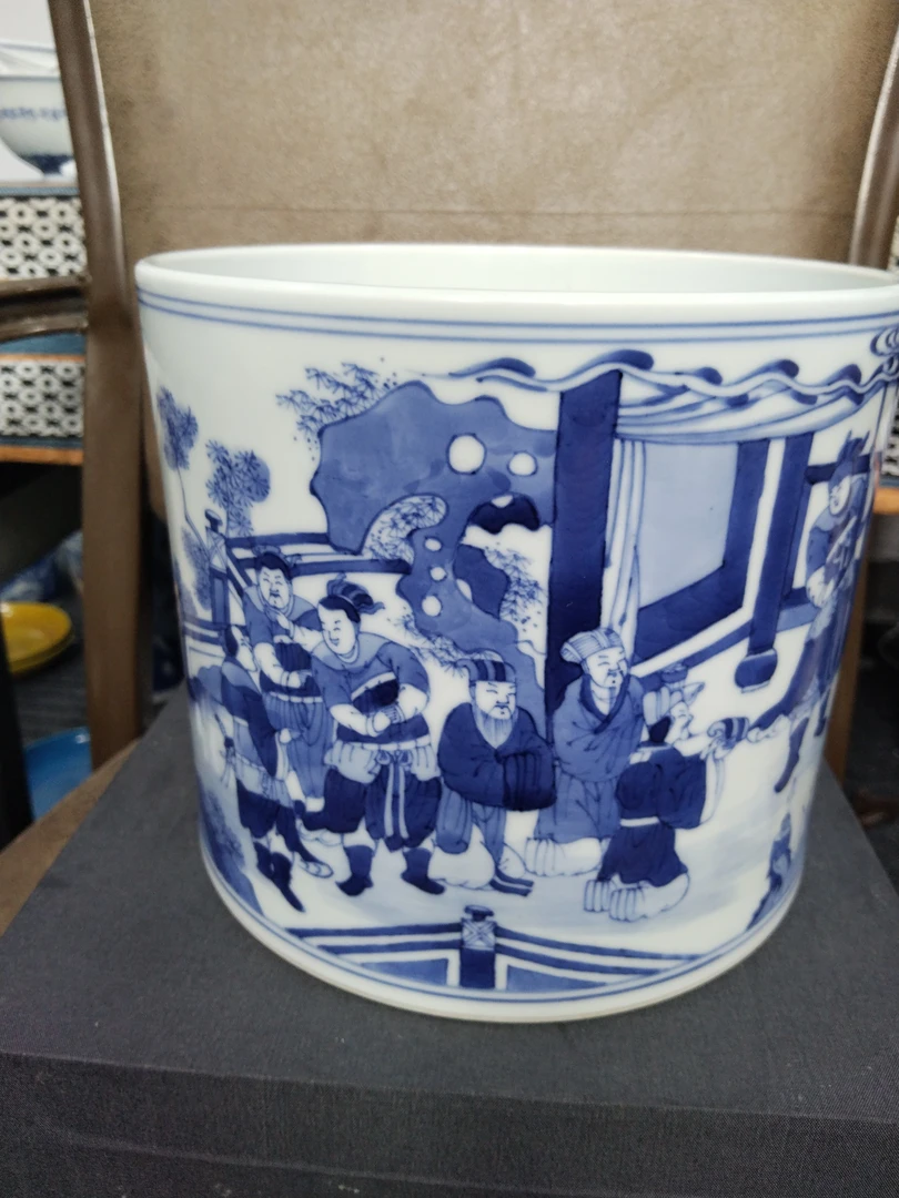 青花瓷人故事笔筒