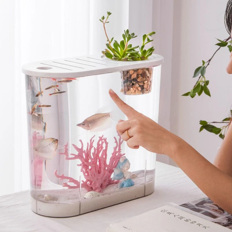 透明仿玻璃家用塑料鱼缸造景客厅阳台造景生态缸养乌龟虾水族器材