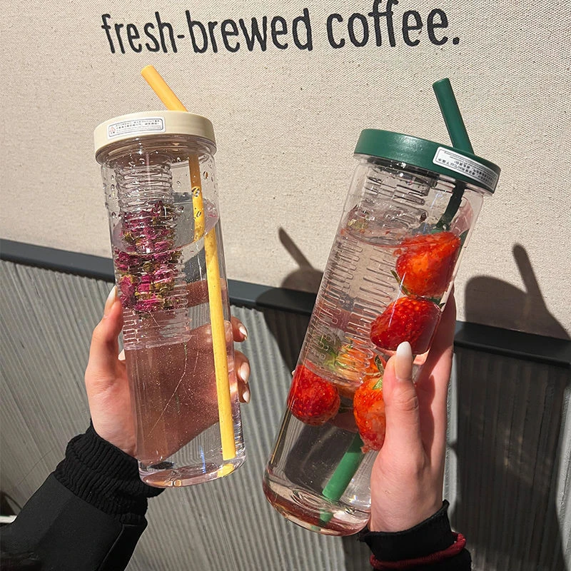 ins水杯女高颜值大容量吸管杯子柠檬过滤随手杯果茶杯果汁杯