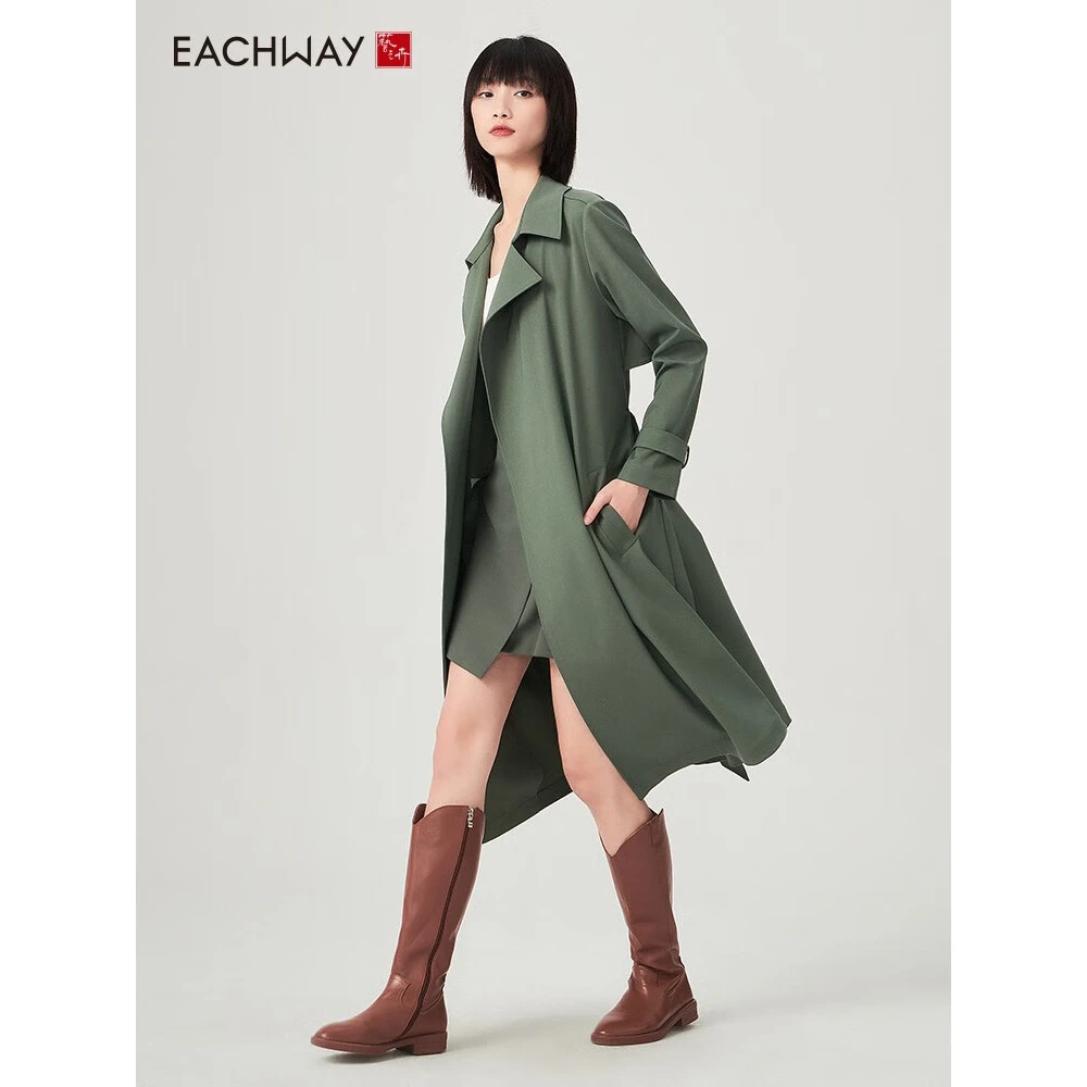 Eachway/艺之卉新款文艺风简洁高级长款收腰风衣外套ET31F01036