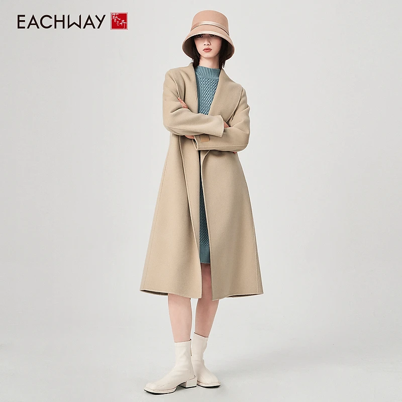 Eachway/艺之卉秋冬新品高级静奢感长款羊毛混纺大衣ET41Y01341