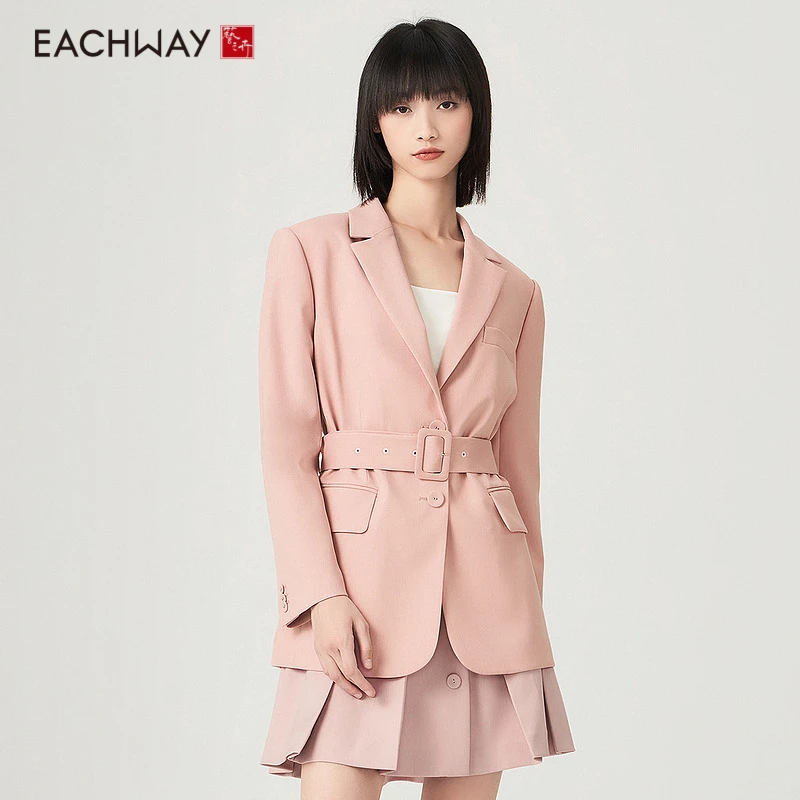 Eachway/艺之卉山茶花粉设计师款气质通勤简约西装外套ET31E03829
