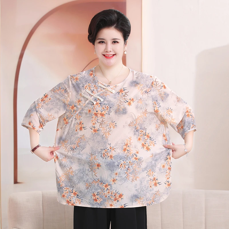 大码妈妈装中国风气质小衫中老年夏季复古宽松上衣裤子中袖显瘦