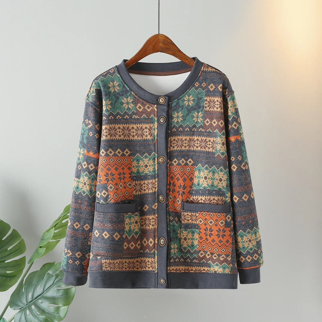 大码妈妈装秋冬款秋季开衫加绒加厚内穿外搭时尚显瘦遮肉妈妈装