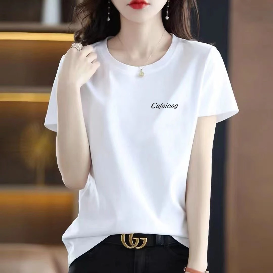 2025年夏季新款短袖T恤女宽松时尚百搭显瘦简约白色半袖女士上衣