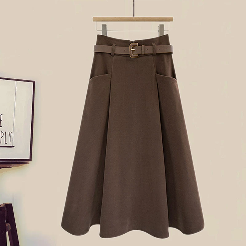 秋冬2025新款时尚半身裙女A字裙设计感小众中长款高腰小个子裙子