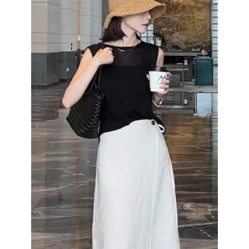 时尚秋季新款百搭小香风高级感休闲半身裙优雅气质绑带a字中长裙