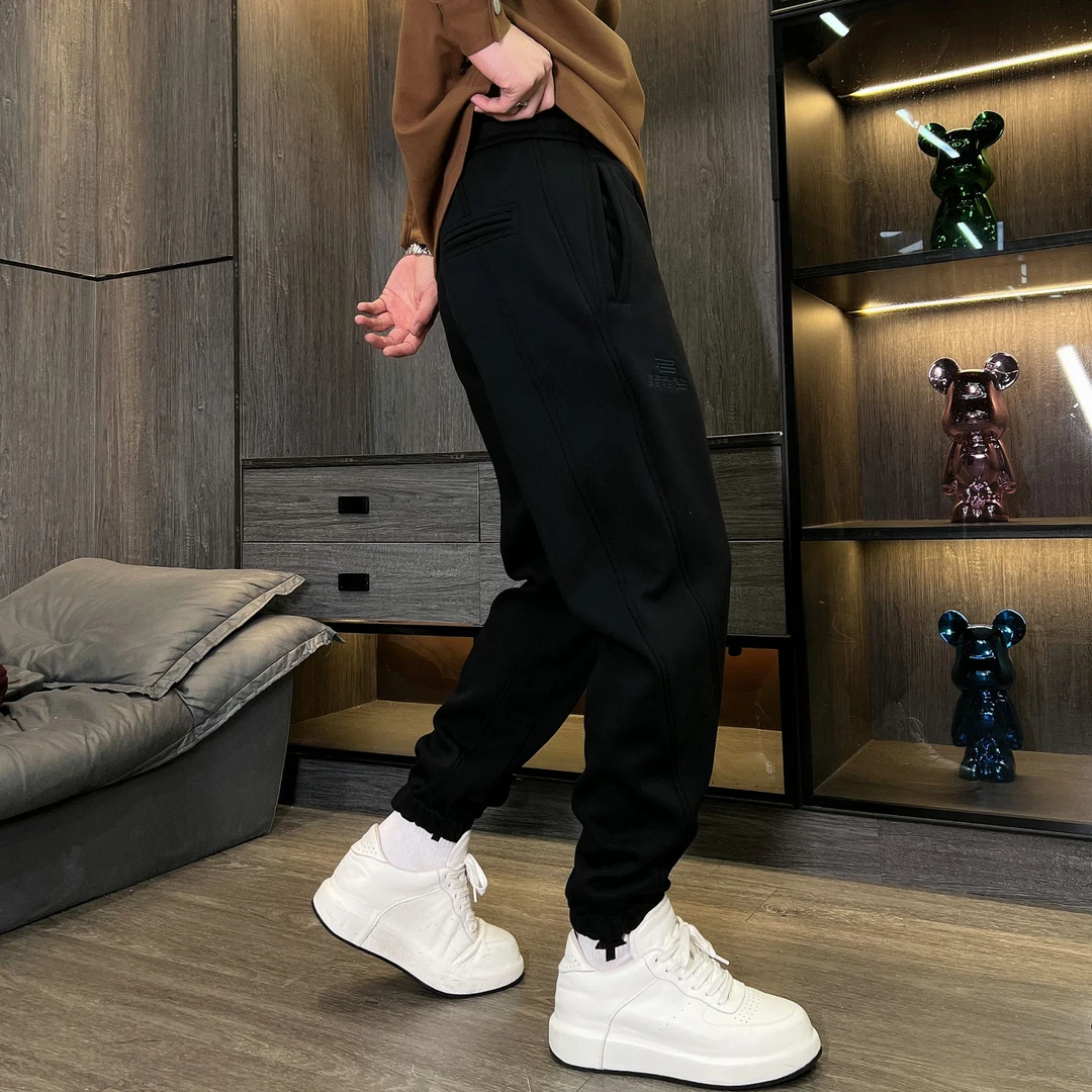 DB 男装早冬磨毛刺绣纯色休闲裤男简约大气百搭显瘦 裤子男-5990