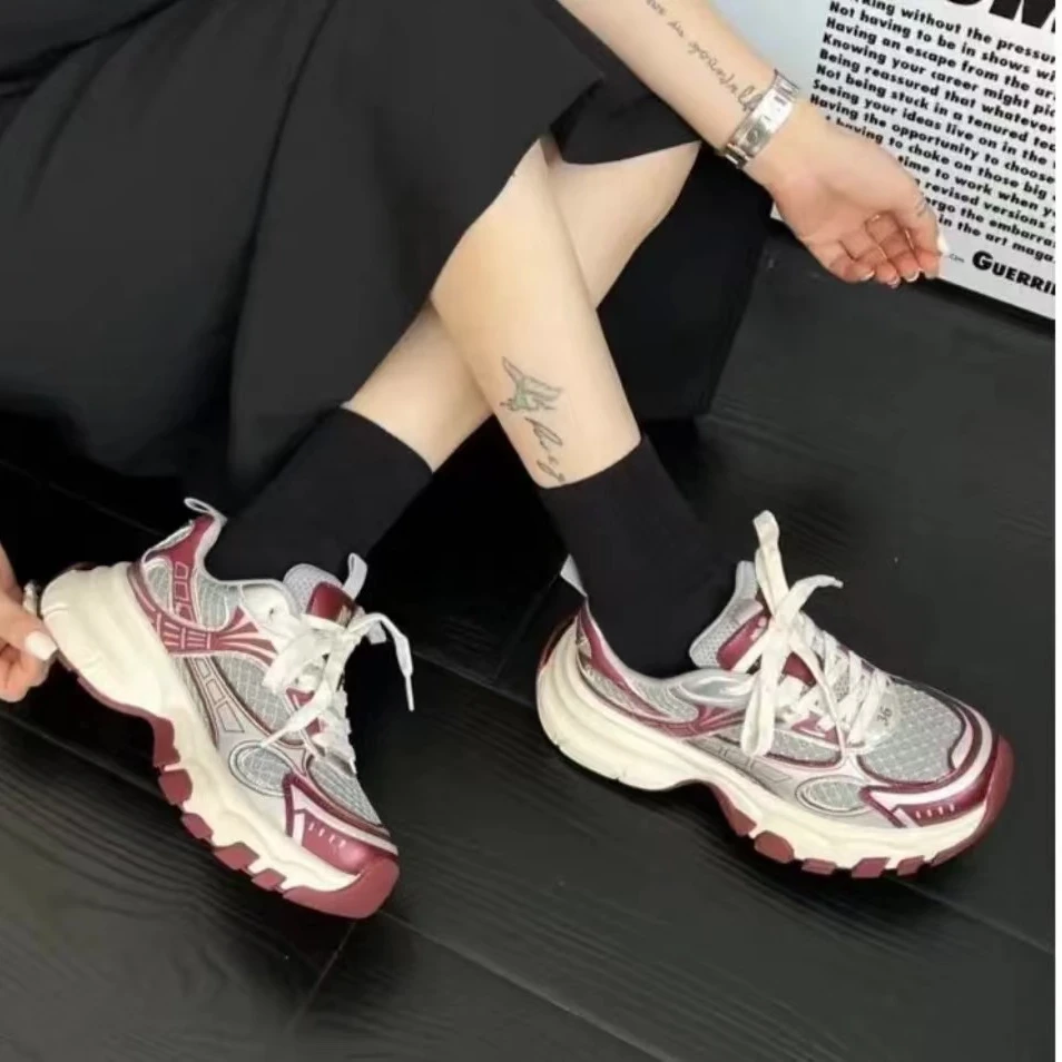 2025爆款网红老爹鞋时尚百搭透气网面真皮潮流系鞋带夏季舒服一天