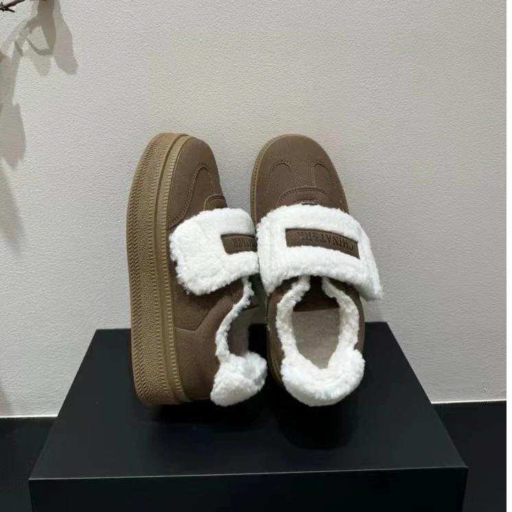 2024新款板鞋厚底保暖冬季时尚百搭皮毛一体女士优选秋冬必需品爱