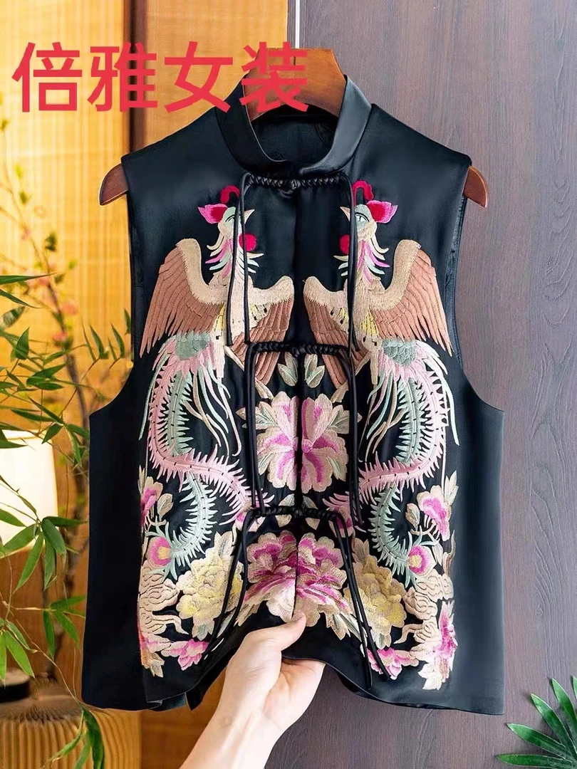 中式国风立领盘扣刺绣凤凰马甲前绣花后无绣花轻奢国潮风春款马甲