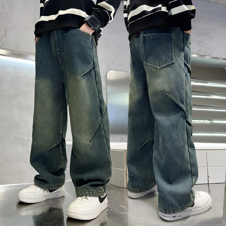 男童直筒牛仔裤春秋款2024新款儿童阔腿裤子休闲长裤大童秋装宽松