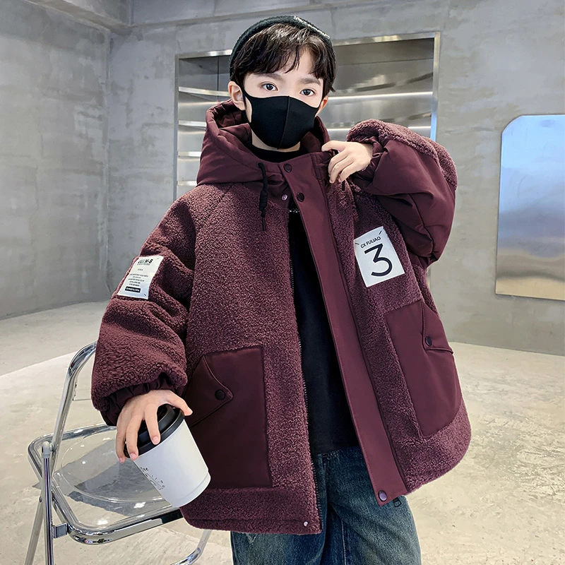 男童秋冬季加厚毛毛衣外套2025新款儿童装中大童冬款男孩冬装加绒