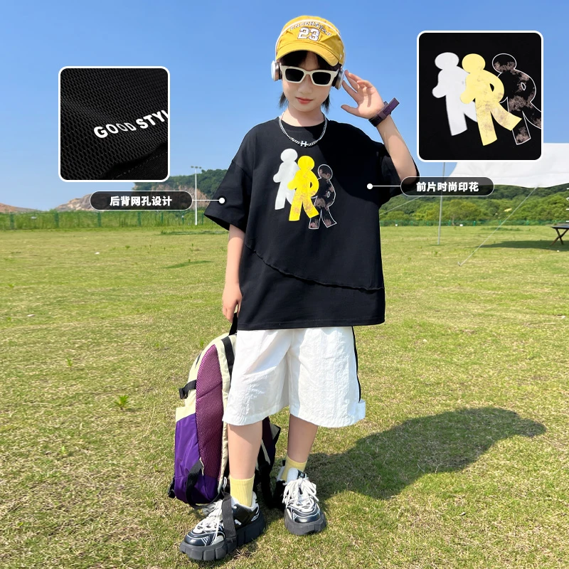 男童夏装套装2024新款夏季儿童短袖运动服卡通中大童夏款两件套