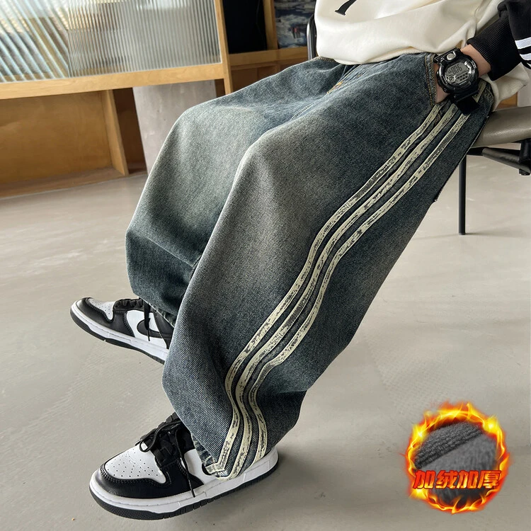 男童秋冬装加绒牛仔裤子2025新款儿童装中大童秋季休闲百搭长裤潮