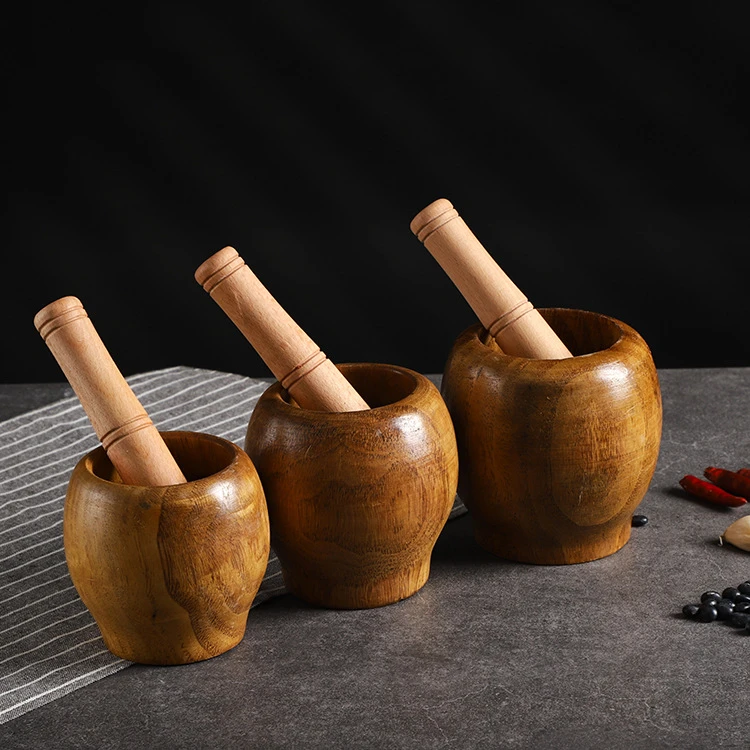 厨房捣蒜臼实木捣蒜器捣药罐木盅蒜泥器家用木臼辅食压蒜研磨神器