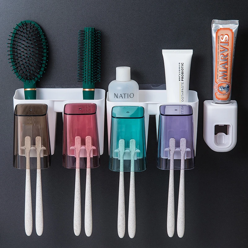 居家家免打孔家用漱口杯刷牙杯卫生间壁挂式家庭电动牙膏牙刷架子