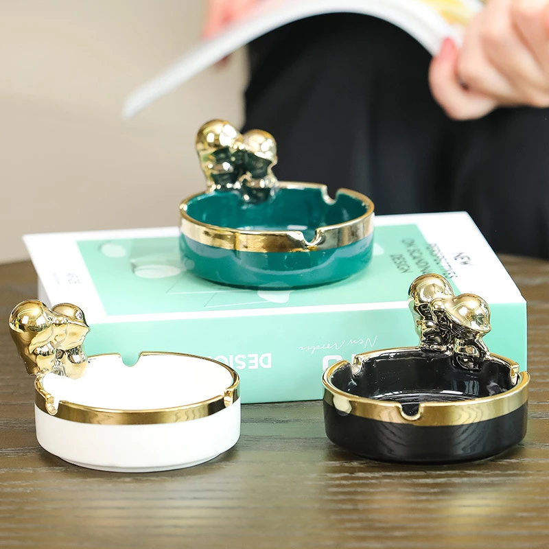 陶瓷烟灰缸家居客厅桌面摆件北欧风创意新时尚办公桌茶几用烟灰缸