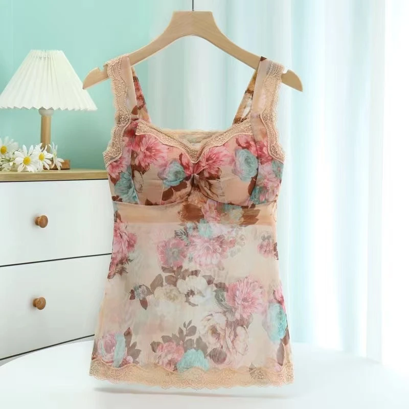 小钦 夏季冰感蕾丝文胸背心一体式薄款