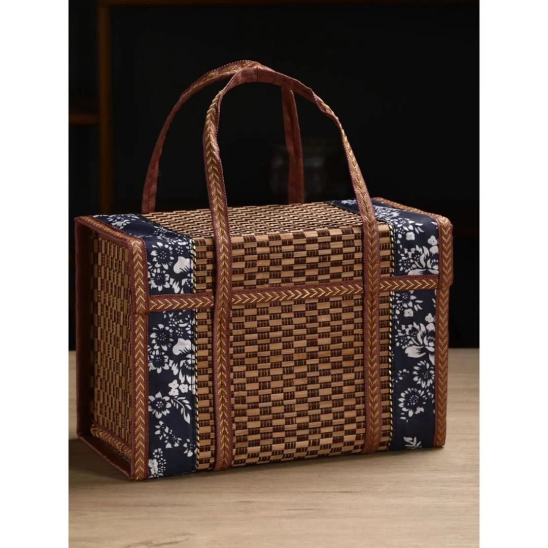 竹篮子手提篮粽子香肠腊肉月饼螃蟹鸡蛋水果特产折叠竹编礼盒包装