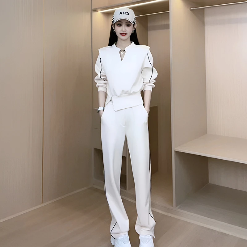 欧货休闲运动套装女2025春秋新款时尚洋气设计小香风收腰运动套装