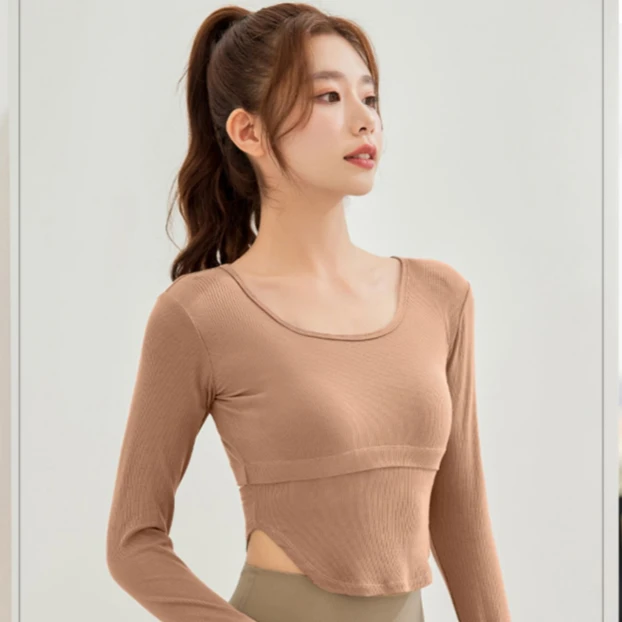 【乐姐优选】32052瑜伽服女春季健身长袖运动上衣紧身跑步训练服