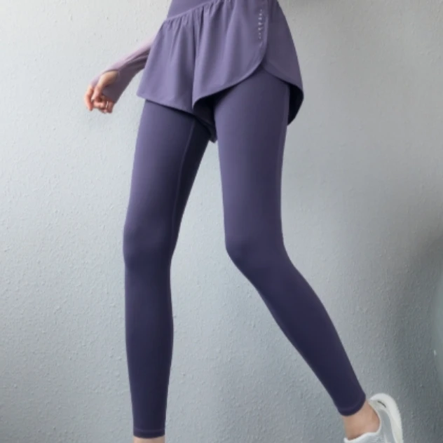 【30】J21013HRY瑜伽裤假两件运动套装女长裤速干高腰提臀健身裤F