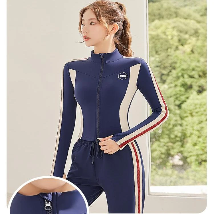 CT33512Y健身瑜伽上衣外套跑步运动显瘦长袖条纹跑步速干