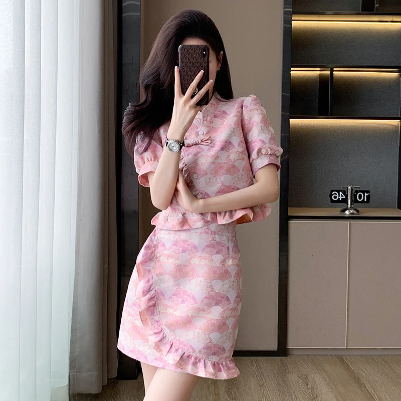 新中式女装夏季套装2024新款高端时尚高级感穿搭小个子裙子花套装