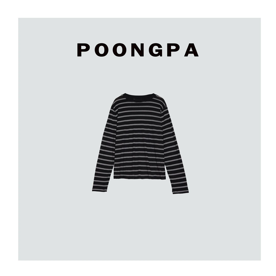 POONGPA/“回归本质”细腻柔软条纹打底衫/小众设计中大码显瘦