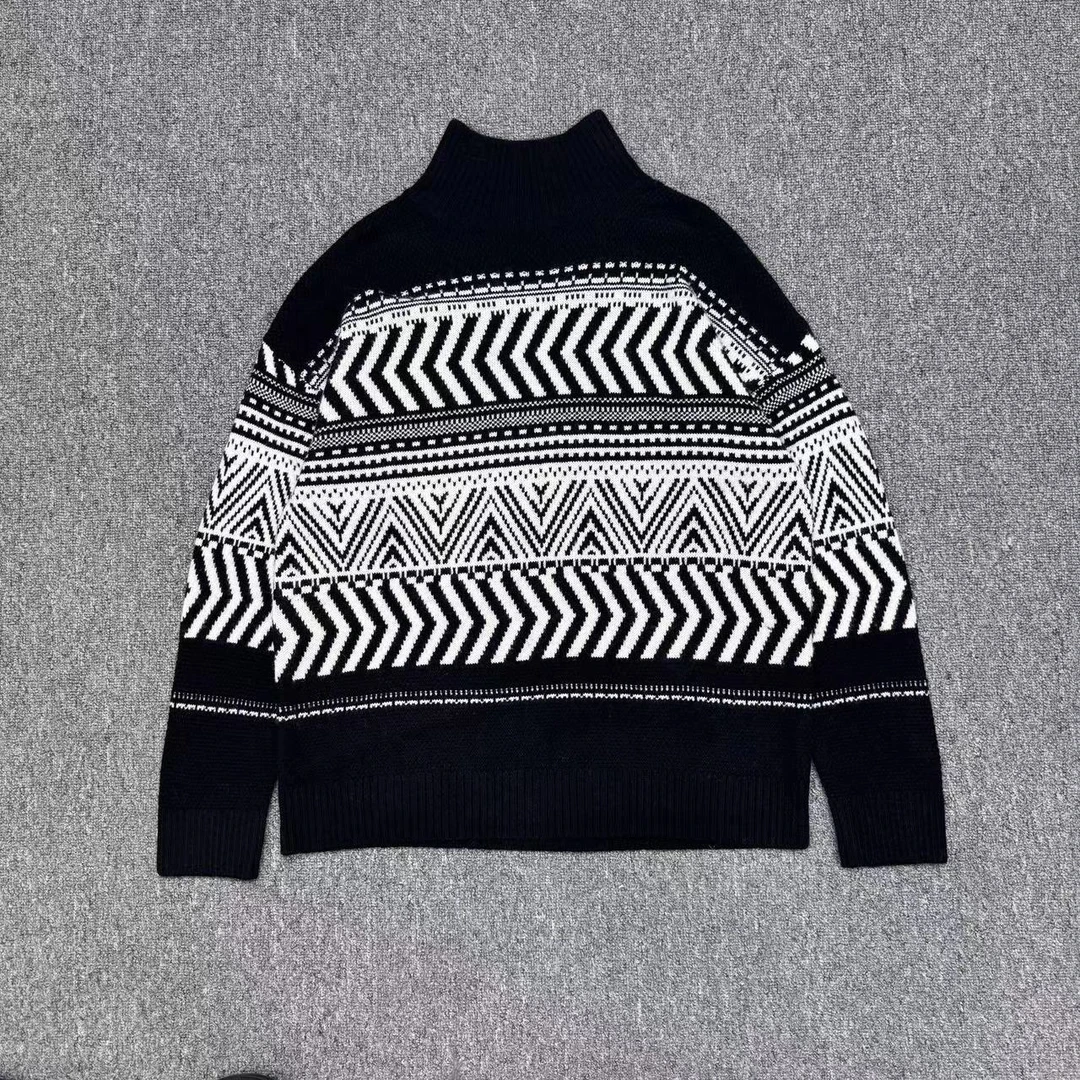 【周周家】R620半高领套头几何图案宽松休闲秋冬女士上衣濮院