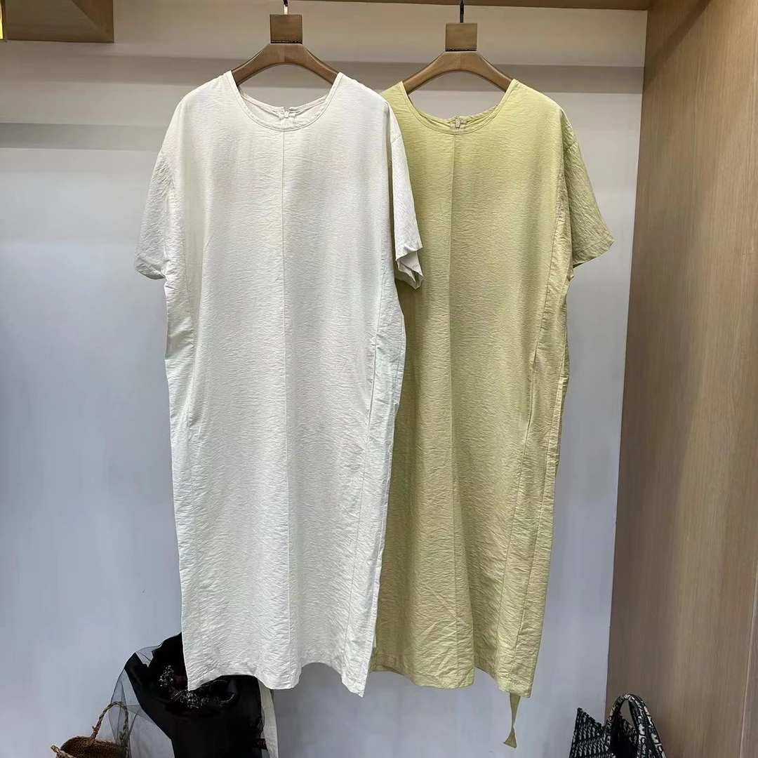 【周周家】Q1942濮院春夏季桑蚕丝圆领纯色宽松连衣裙女休闲街头风