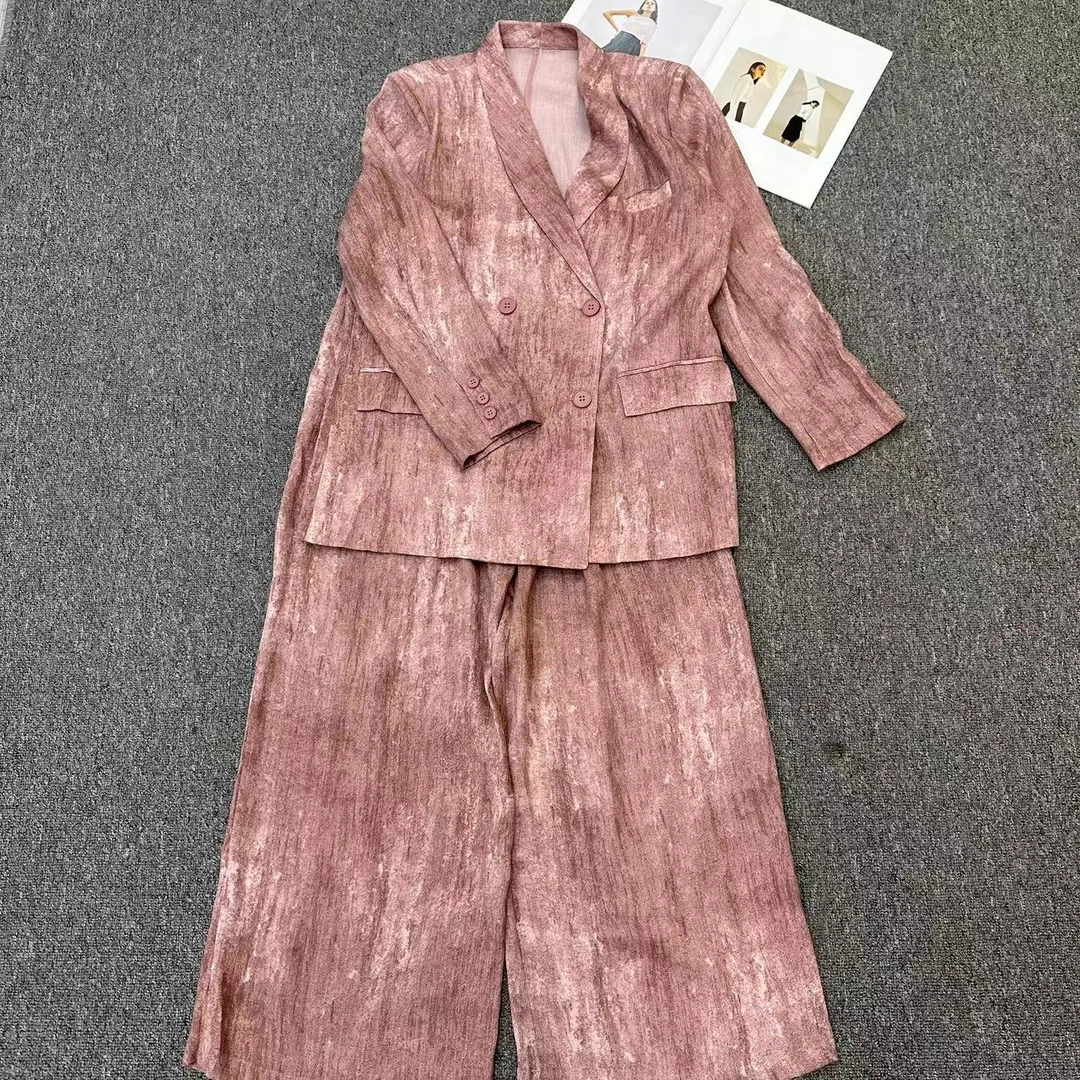 【周周家】M2320濮院秋季新款苎麻西装套装女士休闲时尚