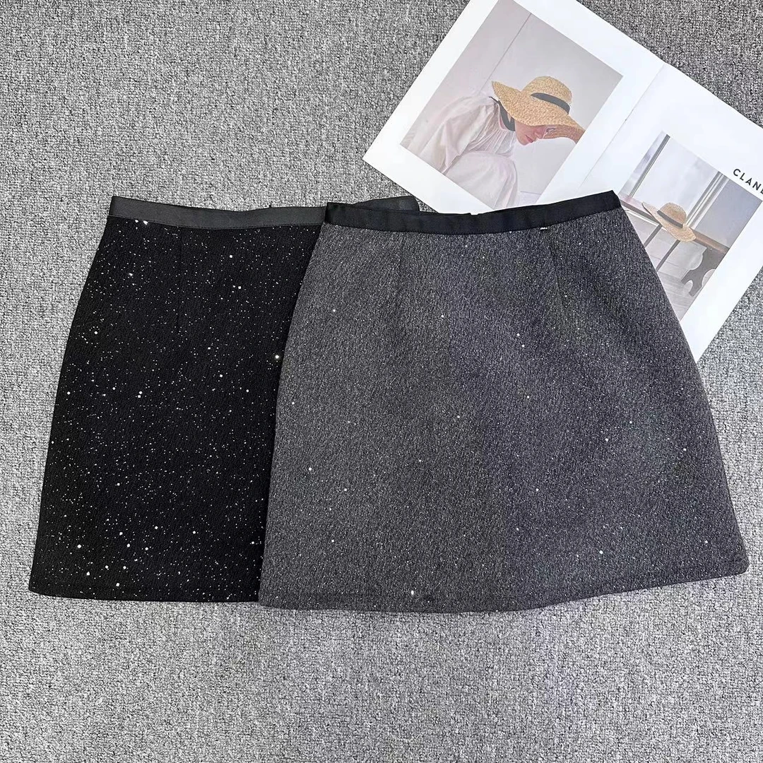 【周周家】Q3175濮院秋冬季绵羊毛短裙细闪女士休闲时尚街头风