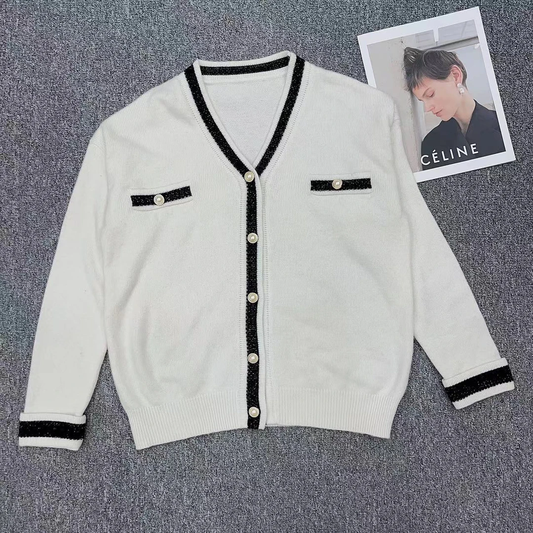 【周周家】R051备用羊绒小香风开衫外套纽扣撞色秋季针织百搭减龄