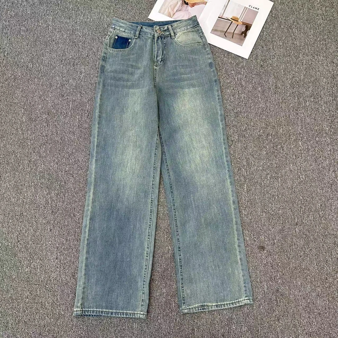 【周周家】K2464濮院秋季新款桑蚕丝牛仔裤女士休闲时尚街头风