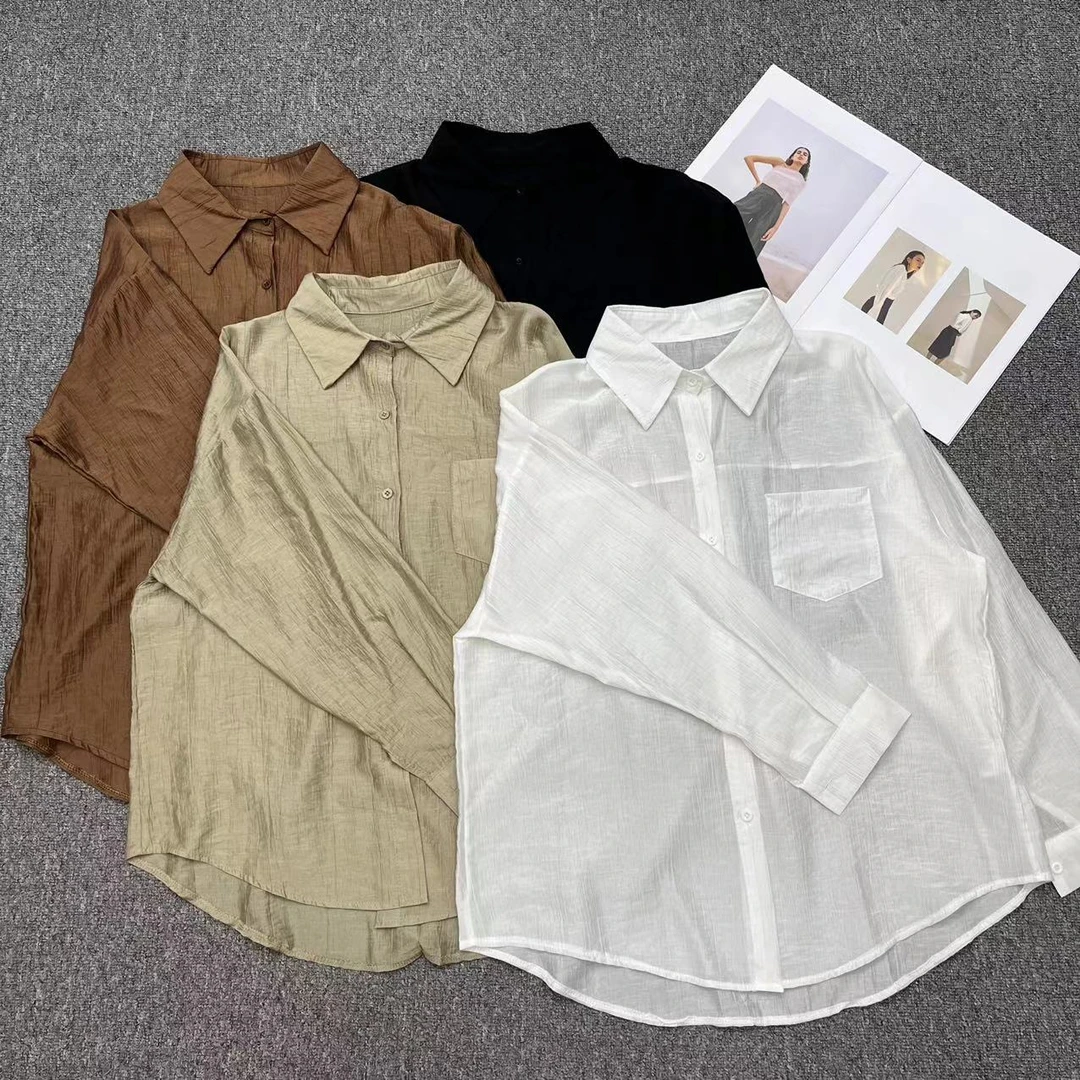 【周周家】S1223濮院春季桑蚕丝衬衫纯色文艺休闲长袖女士上衣