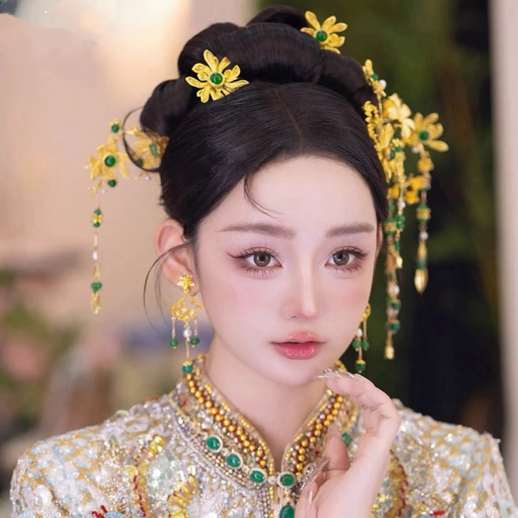 玉石新娘头饰绿色龙凤褂新娘饰品23