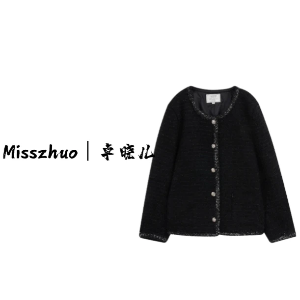 Miss zhuo｜卓晓儿 黑色小香风外套早秋复古百搭时尚做旧