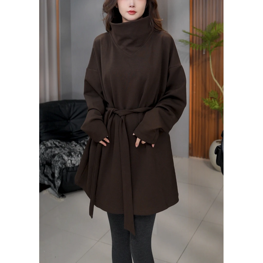 长袖高领T恤女2024秋冬新款气质宽松显瘦中长款休闲百搭上衣小衫