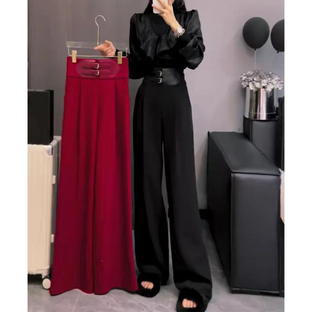 秋冬款加绒保暖休闲裤女2024新款气质宽松显瘦高腰垂感阔腿西装裤