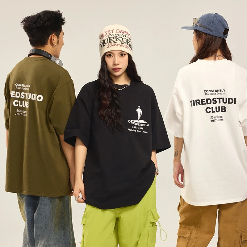 TIRED明星同款复古短袖t恤夏季情侣街头上衣百搭休闲体恤潮牌tee