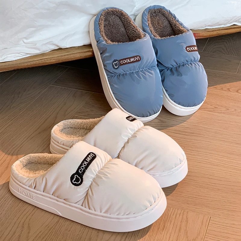 防水棉拖鞋女士秋冬室内家居2024新款保暖防滑情侣毛毛绒棉鞋男